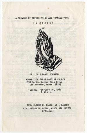 [Funeral Program for Louis Danby Johnson, February 16, 1982]