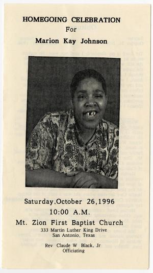[Funeral Program for Marion Kay Johnson, October 26, 1996]