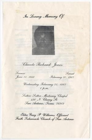 [Funeral Program for Claude Richard Jones, February 25, 1987]