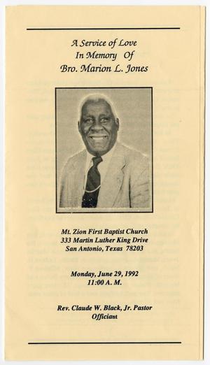 [Funeral Program for Marion L. Jones, June 29, 1992]