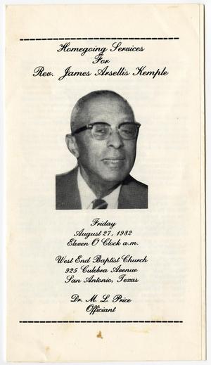 [Funeral Program for James Arsellis Kemple, August 27, 1982]