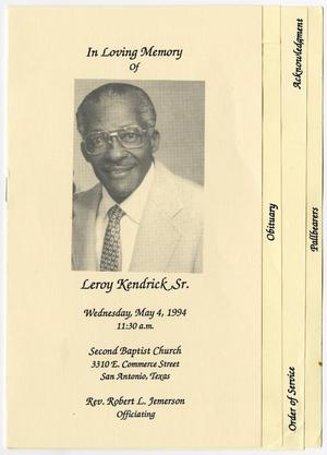 [Funeral Program for Leroy Kendrick, Sr., May 4, 1994]