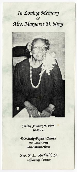 [Funeral Program for Margaret D. King, January 9, 1998]