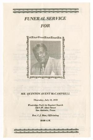 Primary view of object titled '[Funeral Program for Quinton Avent McCampbell, July 13, 1978]'.