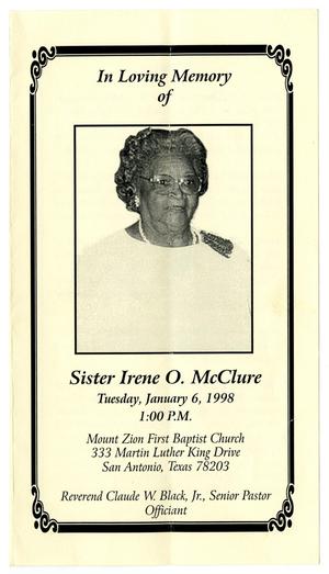 [Funeral Program for Irene O. McClure, January 6, 1998]
