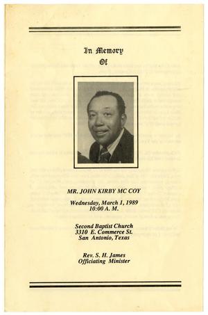[Funeral Program for John Kirby McCoy, March 1, 1989]