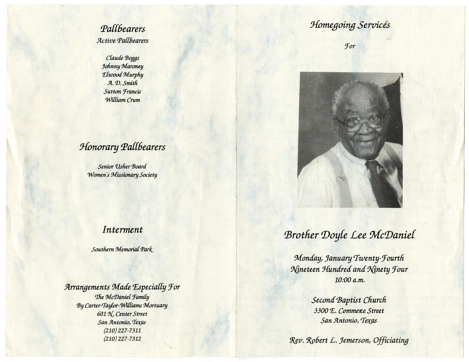 [Funeral Program for Doyle Lee McDaniel, January 24, 1974]
                                                
                                                    [Sequence #]: 3 of 3
                                                