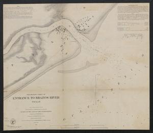 Primary view of object titled 'Preliminary chart of entrance to Brazos River, Texas / from a trigonometrical survey under the direction of A. Bache ; triangulation by J.S. Williams ; topography by J.M. Wampler ; hydrography by the parties under the command of E.J. De Haven & J.K. Duer.'.