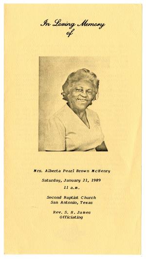 [Funeral Program for Alberta Pearl Brown McHenry, January 21, 1989]