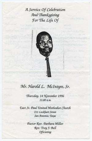 [Funeral Program for Harold L. McIntyre, Sr., November 14, 1996]