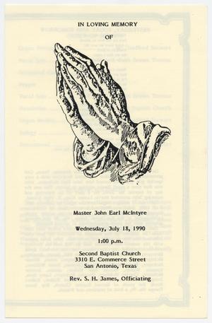 Primary view of object titled '[Funeral Program for John Earl McIntyre, July 18, 1990]'.