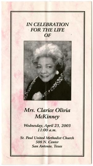 [Funeral Program for Clarice Olivia McKinney, April 23, 2003]