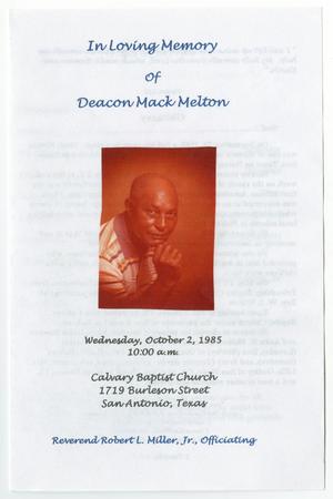 [Funeral Program for Mack Melton, October 2, 1985]