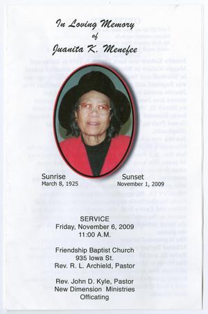 [Funeral Program for Juanita K. Menefee, November 6, 2009]