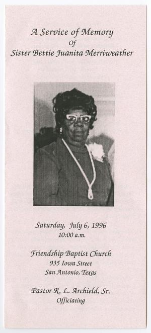 [Funeral Program for Bettie Juanita Merriweather, July 6, 1996]
