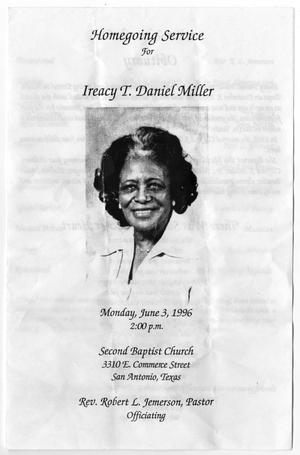 [Funeral Program for Ireacy T. Daniel Miller, June 3, 1996]
