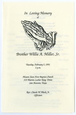 [Funeral Program for Willie A. Miller, Sr., February 5, 1991]