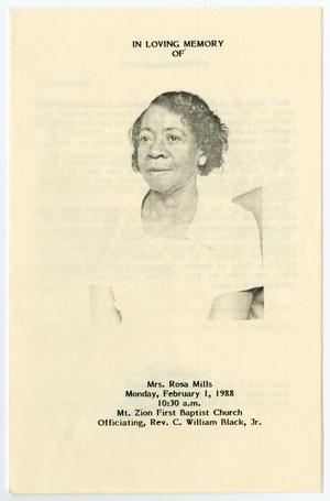 [Funeral Program for Rosa Mills, February 1, 1988]
