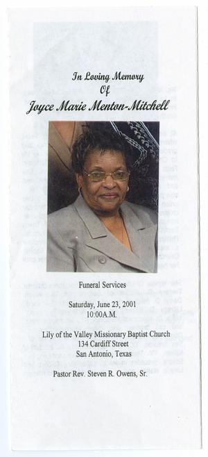 Primary view of object titled '[Funeral Program for Joyce Marie Menton-Mitchell, June 23, 2001]'.