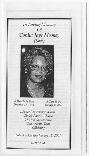 [Funeral Program for Cordia Jaye Mooney, January 13, 2001]