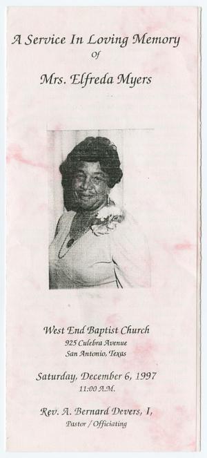 [Funeral Program for Elfreda Myers, December 6, 1997]