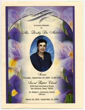 [Funeral Program for Dorothy Dee Nicholson, September 24, 2009]
