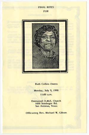 [Funeral Program for Ruth Collins Owens, July 9, 1990]