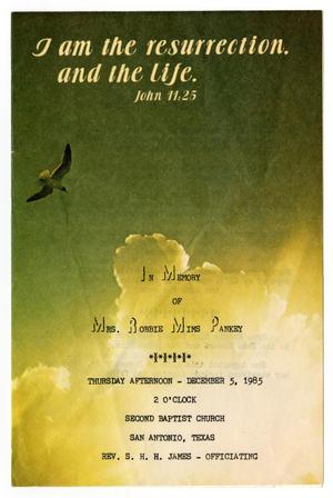 [Funeral Program for Robbie Mims Pankey, December 5, 1985]
