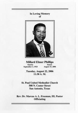 Primary view of object titled '[Funeral Program for Millard Elmer Phillips, August 22, 2006]'.