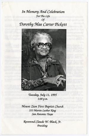 [Funeral Program for Dorothy Mae Carter Pickett, July 11, 1995]