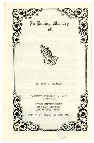 [Funeral Program for Leon V. Pleasant, December 1, 1984]