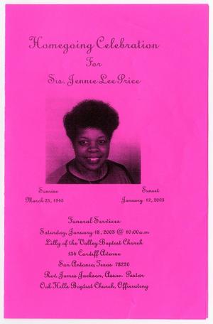 [Funeral Program for Jennie Lee Price, January 18, 2003]