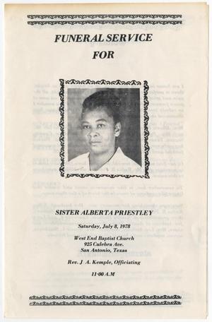 Primary view of object titled '[Funeral Program for Alberta Priestley, July 8, 1978]'.
