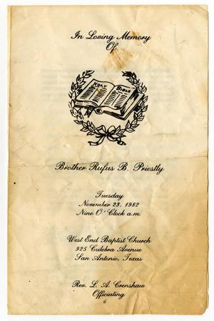 [Funeral Program for Rufus B. Priestly, November 23, 1982]