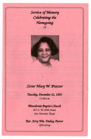 [Funeral Program for Mary W. Proctor, December 21, 1993]
