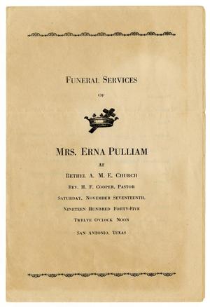 Primary view of object titled '[Funeral Program for Erna Pulliam, November 17, 1945]'.