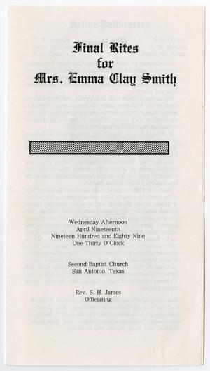 [Funeral Program for Emma Clay Smith, April 19, 1989]