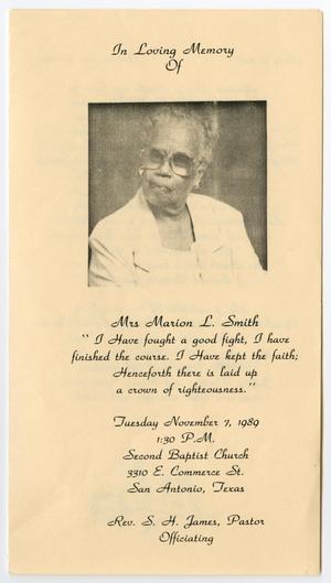 [Funeral Program for Marion L. Smith, November 7, 1989]