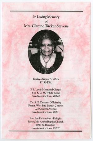 [Funeral Program for Clarene Tucker Stevens, August 5, 2005]