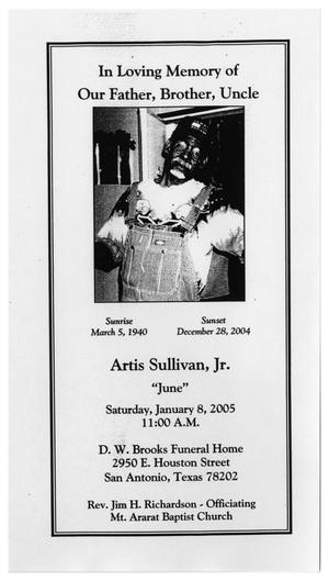 Primary view of object titled '[Funeral Program for Artis Sullivan, Jr., January 8, 2005]'.