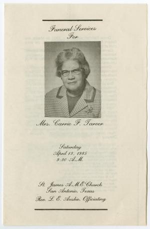 [Funeral Program for Carrie F. Tarver, April 13, 1985]