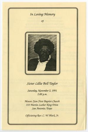 [Funeral Program for Lillie Bell Taylor, November 2, 1991]