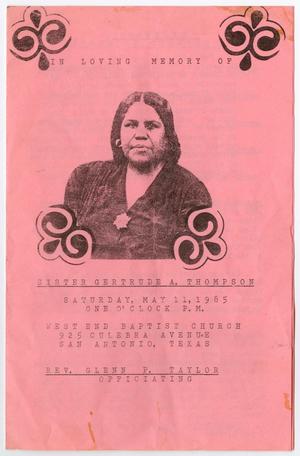 [Funeral Program for Gertrude A. Thompson, May 11, 1985]