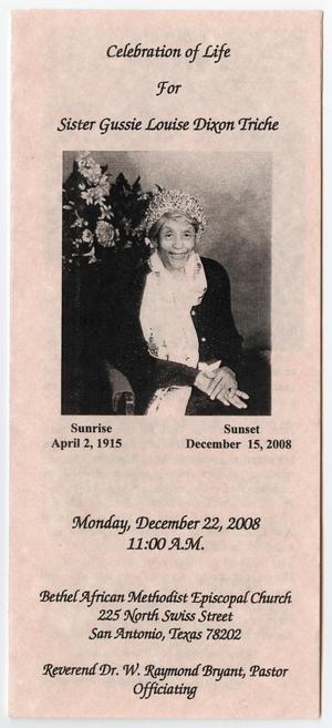 [Funeral Program for Gussie Louise Dixon Triche, December 22, 2008]