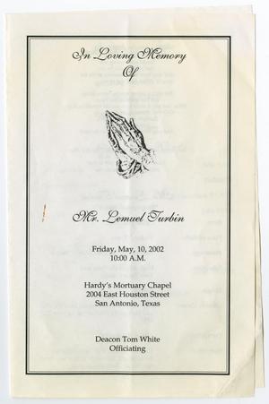 [Funeral Program for Lemuel Turbin, May 10, 2002]