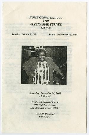 [Funeral Program for Alzena Mae Turner, November 24, 2001]