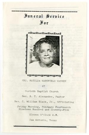 [Funeral Program for Matilda Hartfield Warren, February 14, 1975]