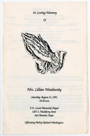 [Funeral Program for Lillian Weathersby, August 31, 1991]