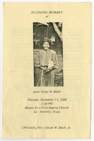 [Funeral Program for Katie N. Webb, December 15, 1988]