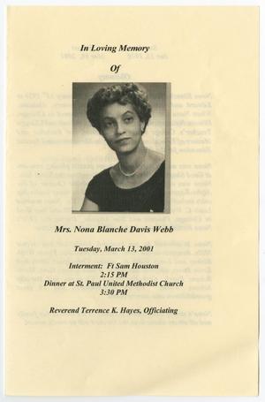 [Funeral Program for Nona Blanche Davis Webb, March 13, 2001]